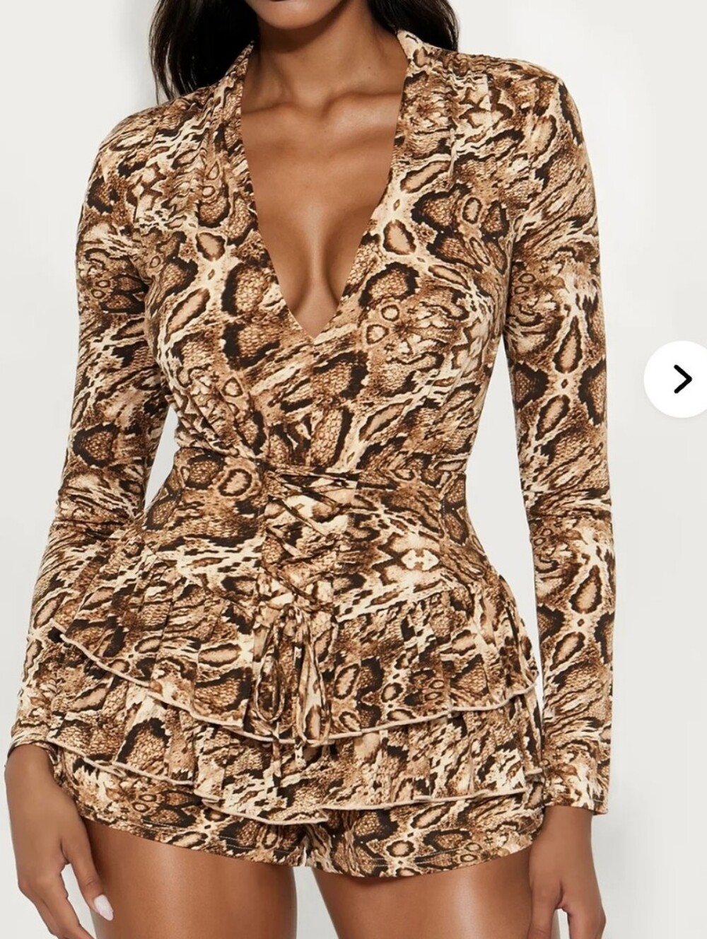 Fashion Nova Brown Snake Print Long Sleeve Romper